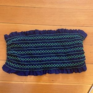 Ruched Navy Tory Burch Bandeau Bikini Top Sz L